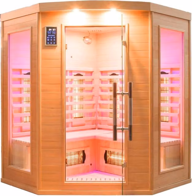 Sauna Finlandese ad Infrarossi Apollon 3C da 3/4 Posti in Legno di Abete Marrone L: 150 cm, P: 150 cm, H: 190 cm