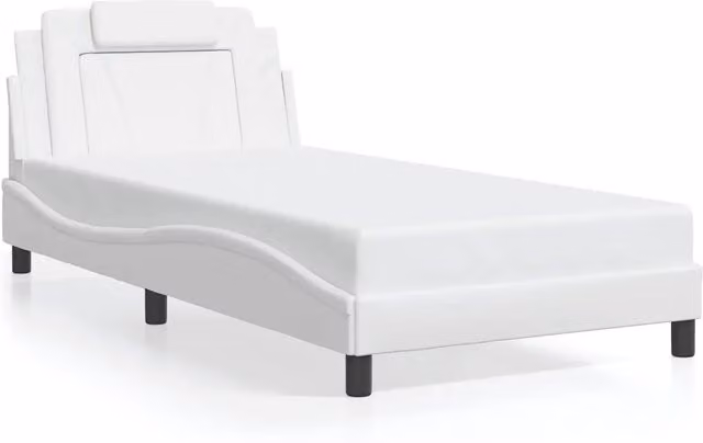 Letto singolo Viana in similpelle bianca con struttura in legno e metallo L/P/H: 200 x 100 x 74,5 cm