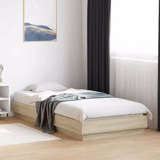 Struttura letto a pavimento con giroletto Design In in Rovere Sonoma, colore marrone, L: 80 cm, P: 200 cm, H: 83 cm