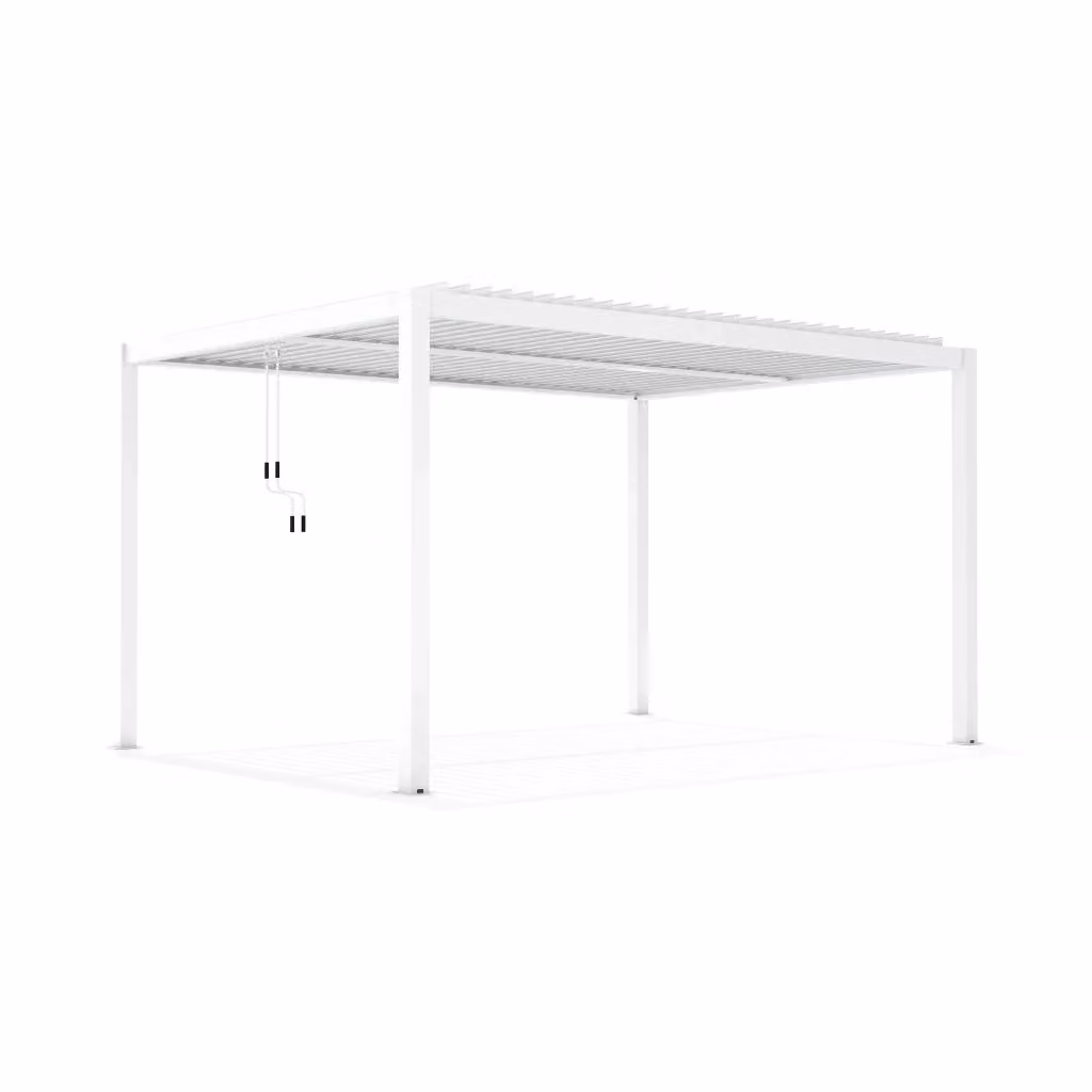Pergola bioclimatica moderna TONY in alluminio e legno di colore bianco con tetto piatto – 2