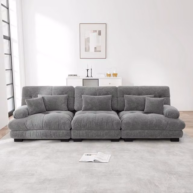 Divano angolare modulare - Xylo - 3 posti con seduta profonda, trasformabile in letto, chenille grigio