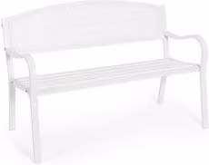 Panchina da giardino Yes Everyday in acciaio con schienale e braccioli, colore bianco, stile shabby chic