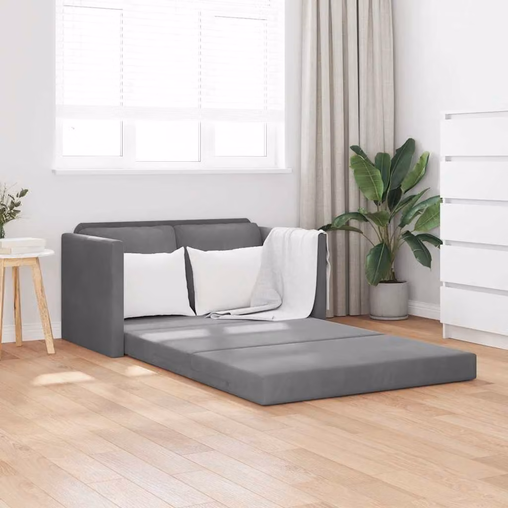 vidaXL Divano Letto 2 in 1 in Velluto Grigio con Struttura Imbottita L: 122 cm, P: 204 cm, H: 55 cm