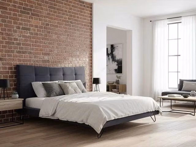 Letto Beliani moderno in velluto grigio con struttura imbottita e testiera trapuntata, L/P/H: 180 x 200 x 117 cm – 1
