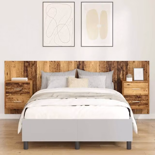Set di 3 pezzi Testata con Comodini e Mensole da Parete vidaXL in Legno Ingegnerizzato Marrone Opaco – 1