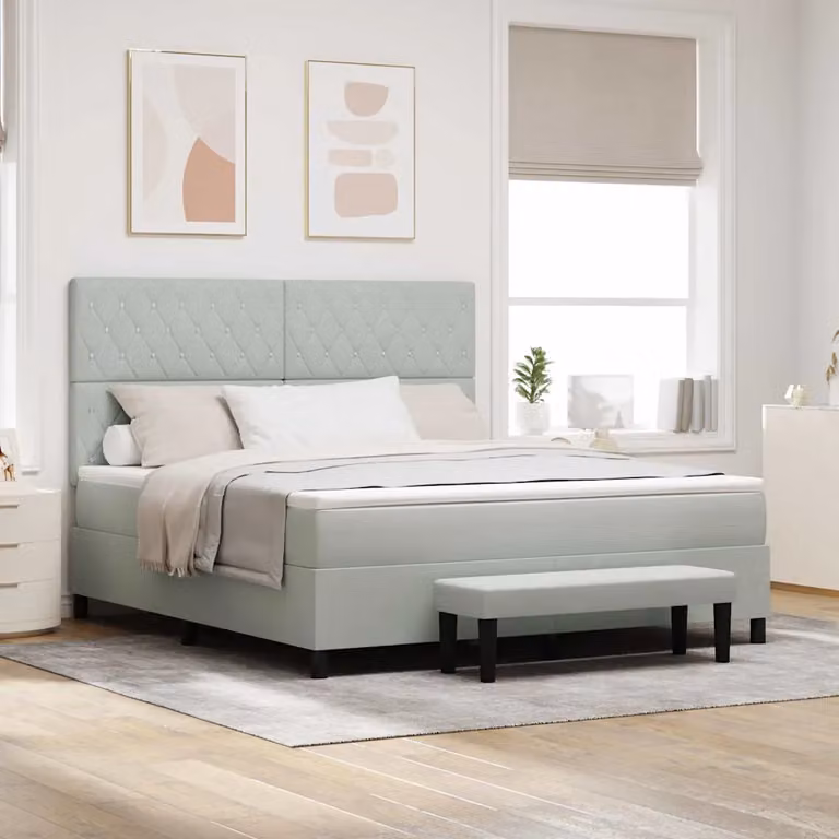Letto a molle con testiera vidaXL in velluto grigio, L 180 x P 200 cm