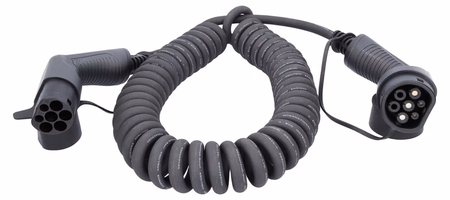 KS TOOLS efuturo cavo di ricarica a spirale da tipo 2 a tipo 2 a spina 1 fase fino a 7,4 kW 32 A 230 V modalità 3 8 metri - 117.7350