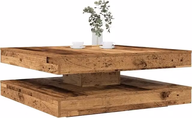 Tavolino da Caff¨¨ Girevole a 360 Gradi-Tavolino da soggiorno Antico 90x90x34,5 cm
