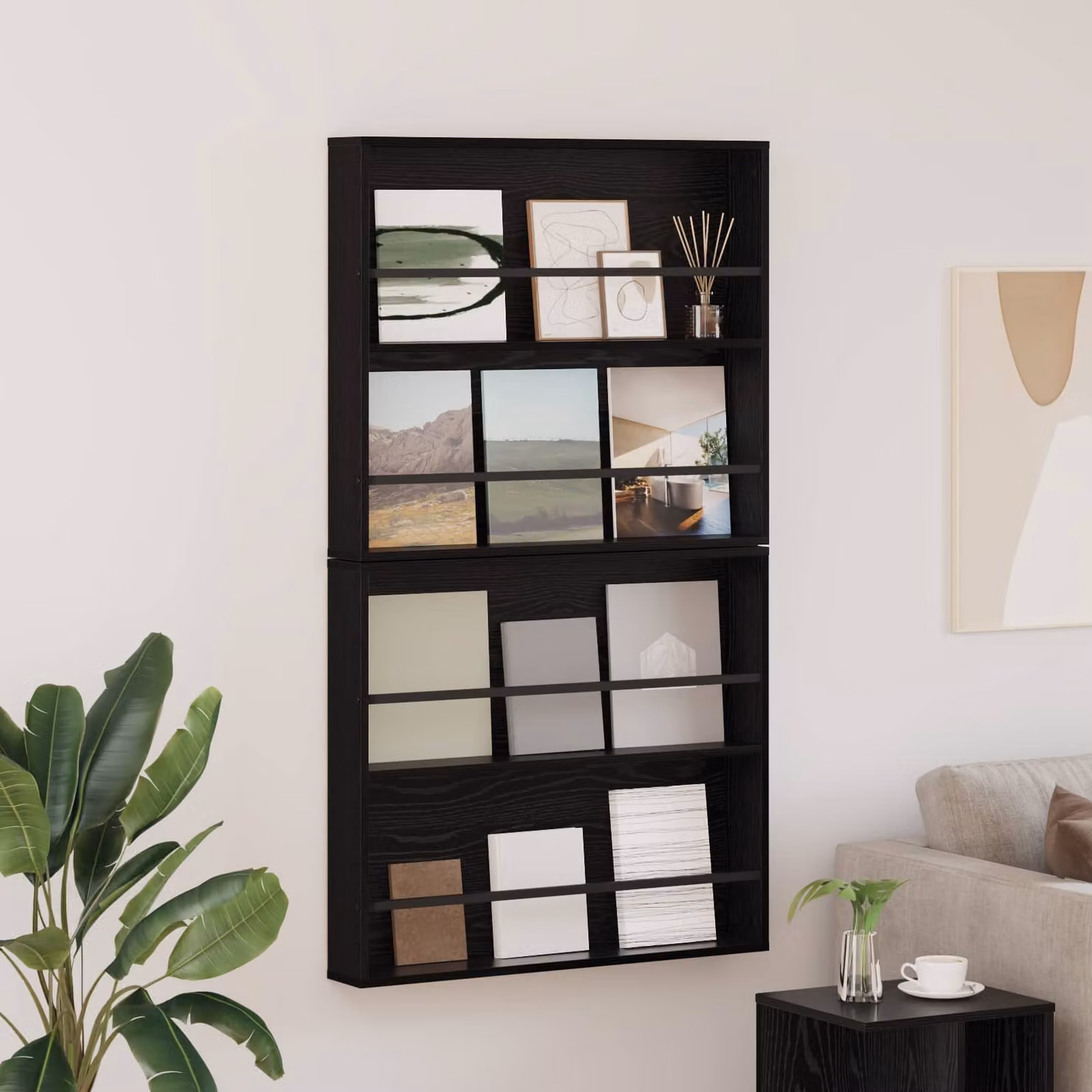 Set di 2 Scaffali per riviste vidaXL Moderni in MDF Nero, L: 80 cm, P: 12 cm, H: 70 cm