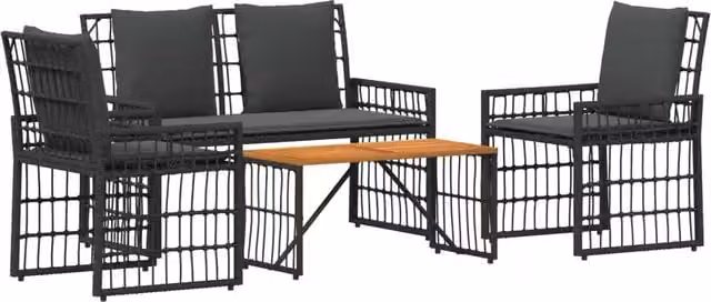 Set di Mobili da Esterno 4 pz | Set Salotto da Giardino Nero e Grigio scuro