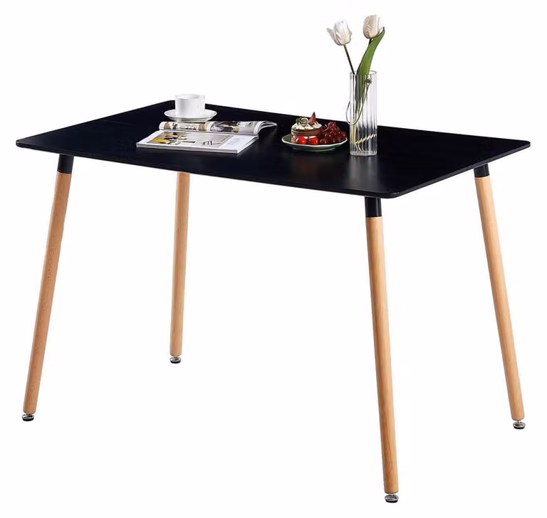 Tavolo da pranzo rettangolare, stile scandinavo, dimensioni 110x70x74 cm, realizzato in MDF con finitura in legno di faggio nero