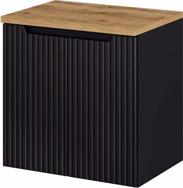 Mobile Sottolavabo NEWPORT da Parete con 2 Ante e Ripiano 60x60x40 cm - Nero/Effetto Rovere [en.casa]
