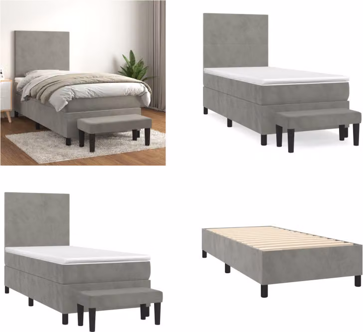 vidaXL Letto a molle con materasso grigio chiaro 90x190 cm in velluto - Letto a molle - Boxspringbetten - Bett - Schlafzimmermöbel