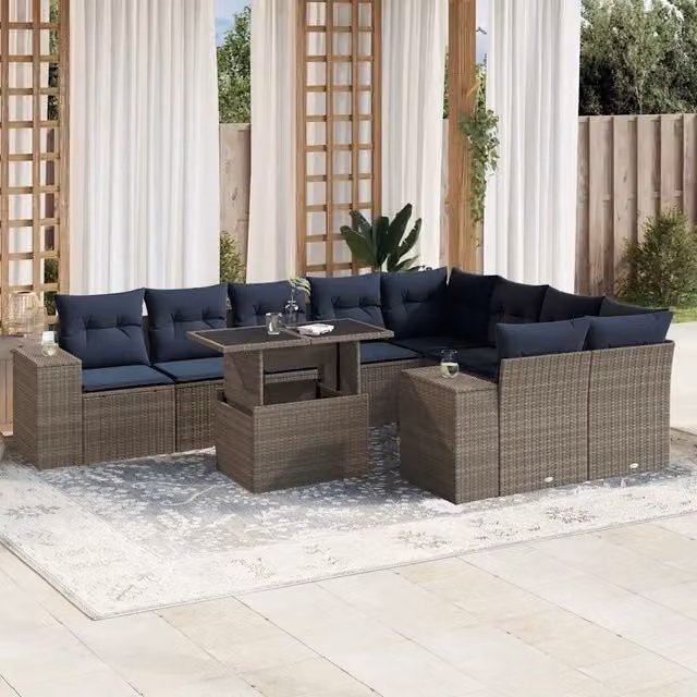 Set Divani da Giardino 10 pz con Cuscini Grigio in Polyrattan 3269391