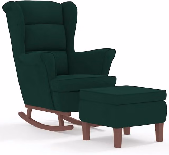Sedia a dondolo con schienale alto in velluto verde scuro CFW7903830