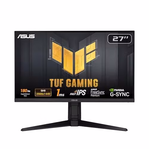 ASUS TUF Gaming VG27AQL3A Monitor Gaming da 27” pollici, QHD (2560 x 1440), 180 Hz, Fast IPS, ELMB Sync, 1 ms (GTG), FreeSync Premium, G-Sync, Variable Overdrive, 130% sRGB, DisplayHDR 400, Nero