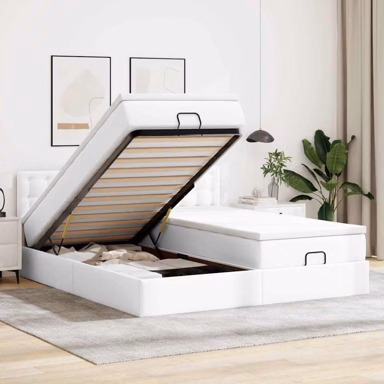 Struttura Letto con Contenitore a Sollevamento vidaXL in Similpelle Bianco L: 180 cm, P: 200 cm, H: 88 cm