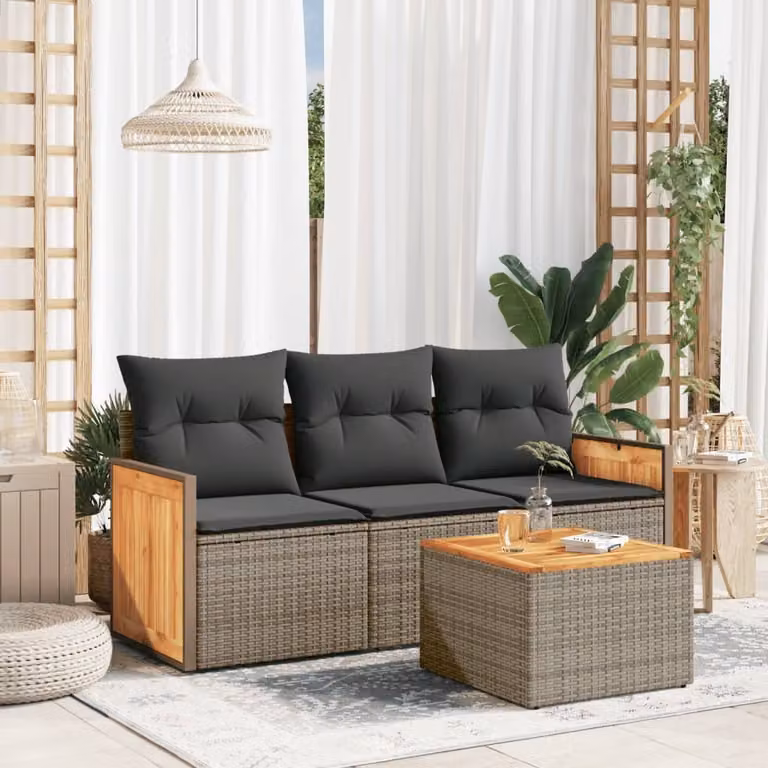 Maison Exclusive - Set Divani da Giardino 4 pz con Cuscini in Polyrattan Grigio
