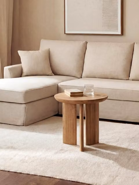 Tay Tavolino rotondo in legno di pino massello Kenay Home colore beige