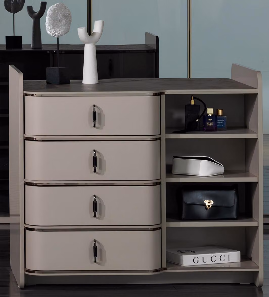 Stilvolle Beige Kommode Designer Schubladenkommode Edle Holzmöbel