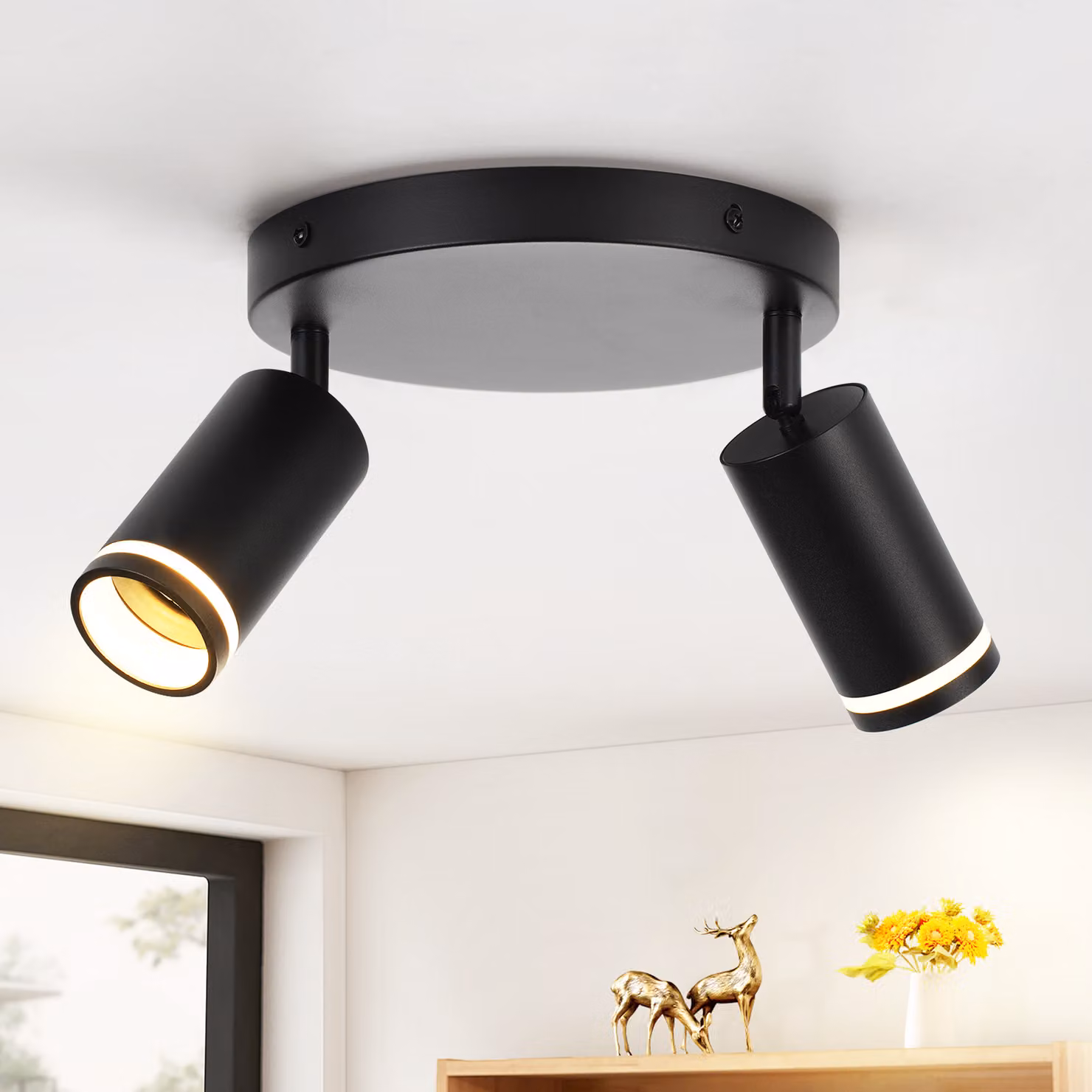 ZMH Faretto da soffitto a LED 2 fiamme nero GU10 orientabile Faretto da parete faretto da soffitto in metallo Faretto da corridoio soggiorno cucina camera da letto senza lampadina