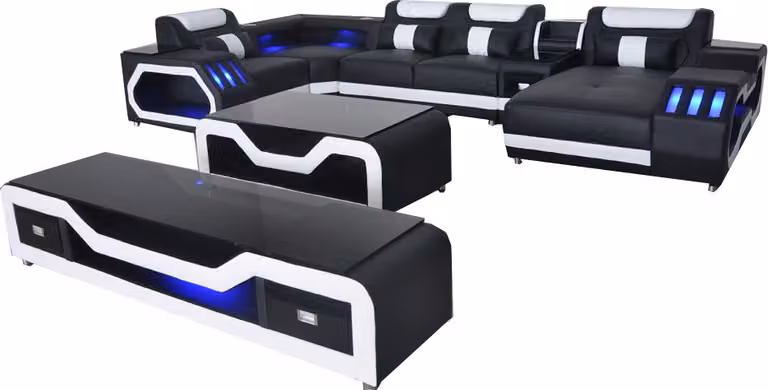 Leder Sofas Eck Garnitur Design Sofa Wohnlandschaft Couch Tisch RTV G8046