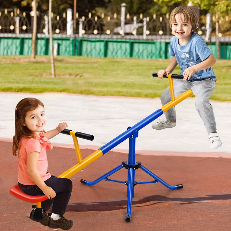 Altalena saliscendi Costway a 360 gradi con fermo per le gambe e 2 posti a sedere multicolore per esterno per bambini