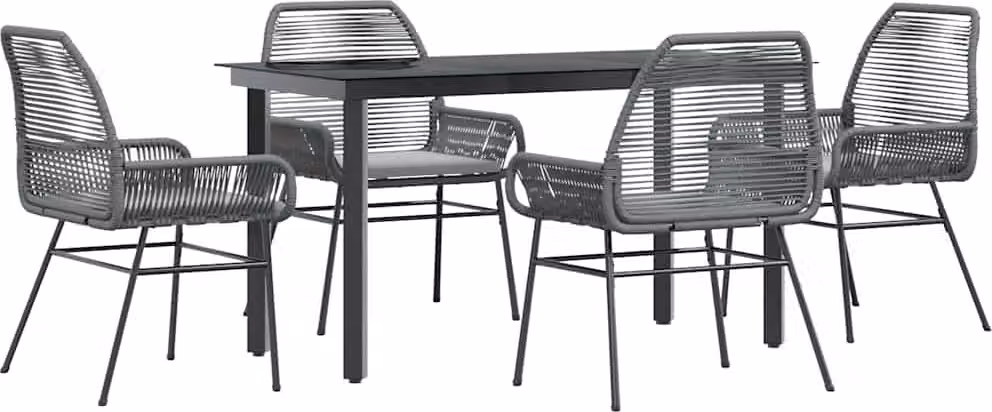 Set da Pranzo da Giardino 5 pz con Cuscini Polyrattan Vetro