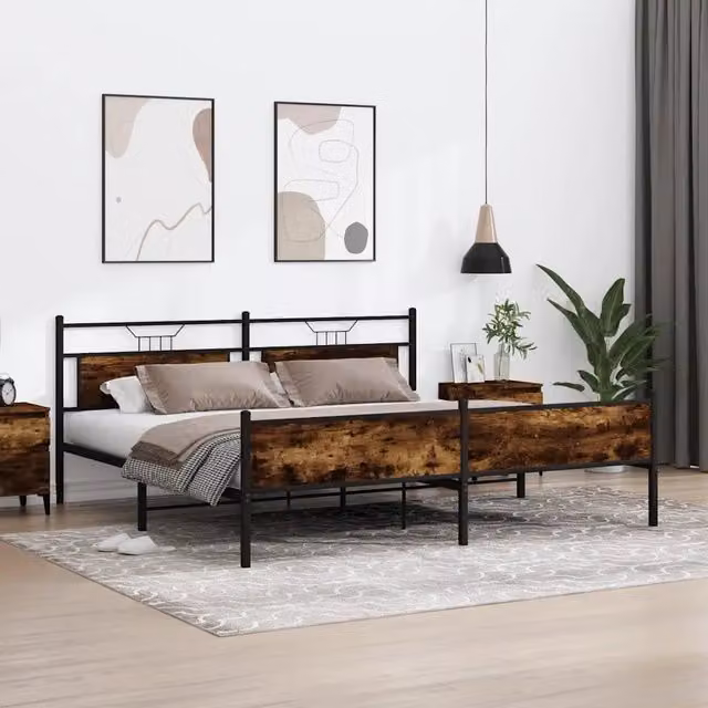 Giroletto vidaXL in metallo e MDF color rovere fumo L: 193 cm, P: 203 cm – 1