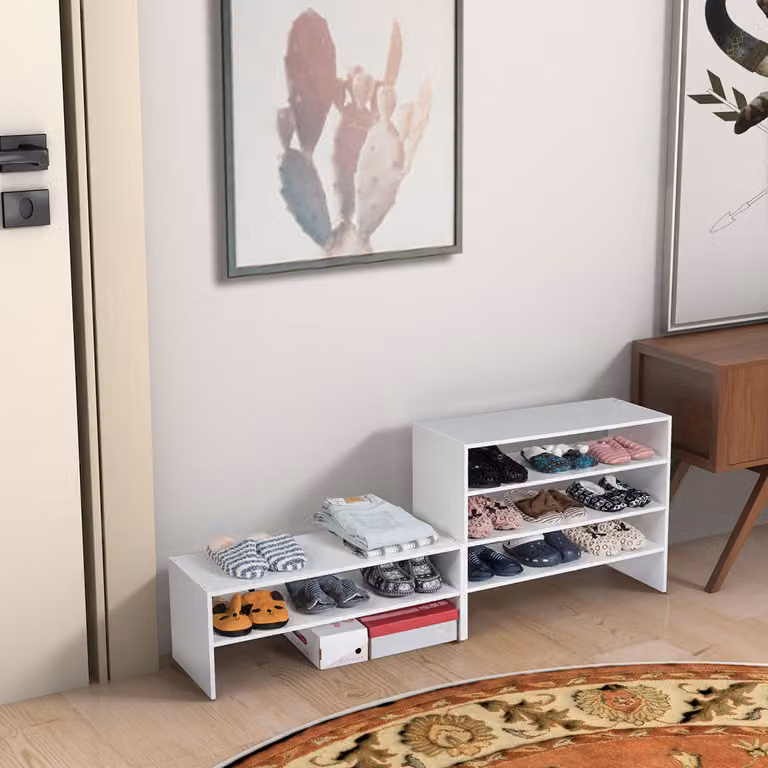 Scaffale per scarpe impilabile Costway a 3 pezzi, organizer orizzontale a 2 livelli per ingresso e corridoio, Bianco