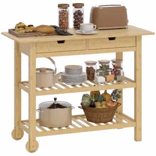 HOMCOM Carrello Cucina in Bambù Salvaspazio 100x43x75 cm Color Legno