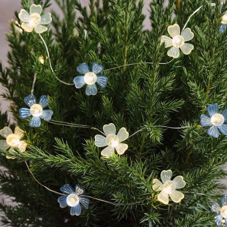 Catena luminosa a forma di fiori, con LED bianco caldo, lunghezza 200 cm, con timer, alimentazione a batteria