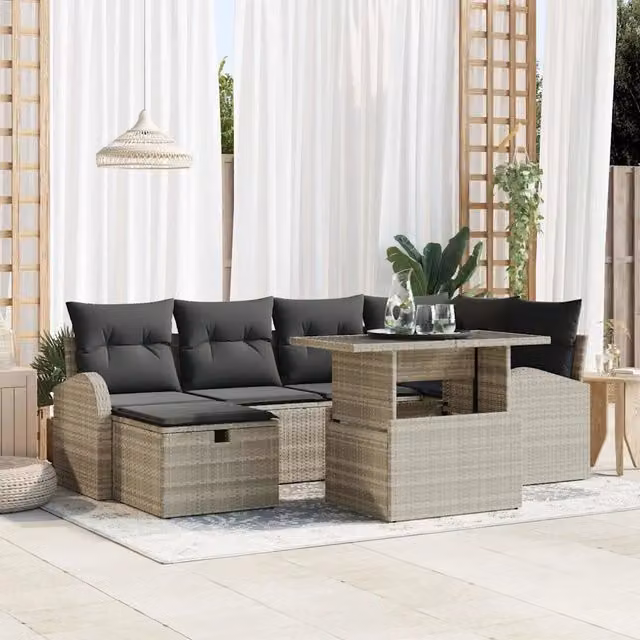 Set Divano da Giardino 7 pz Grigio chiaro polyrattan 3359759