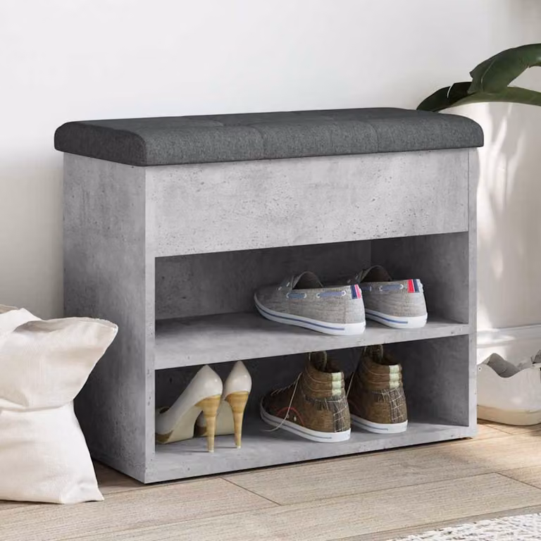 vidaXL Scarpiera con Panca Moderna Grigia in Legno e MDF L: 62 cm, P: 32 cm, H: 50 cm