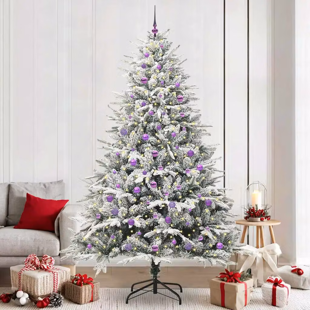 Albero di Natale artificiale moderno vidaXL verde con luci LED bianco caldo e decorazioni in PVC e metallo