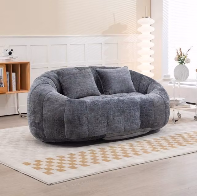 Poltrona sacco in ciniglia con imbottitura in schiuma; grigia; 150 x 95 x 63 cm
