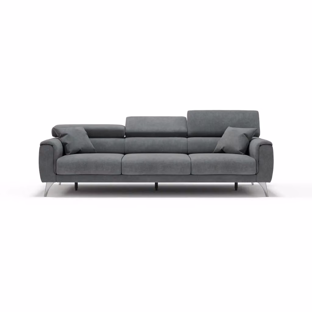 Divano Caravaggio Divani.Store con 3 sedute allungabili indipendenti e poggiatesta reclinabili in tessuto impermeabile grigio L: 244 cm – 2