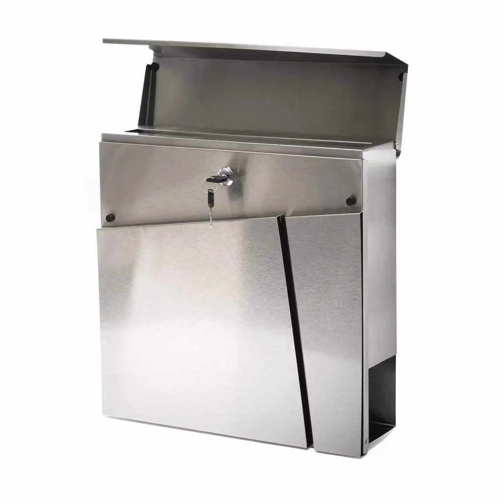 Cassetta postale di design con portagiornali in acciaio inox argentato L/P/H: 37,0 x 37,0 x 10,5 cm – 2