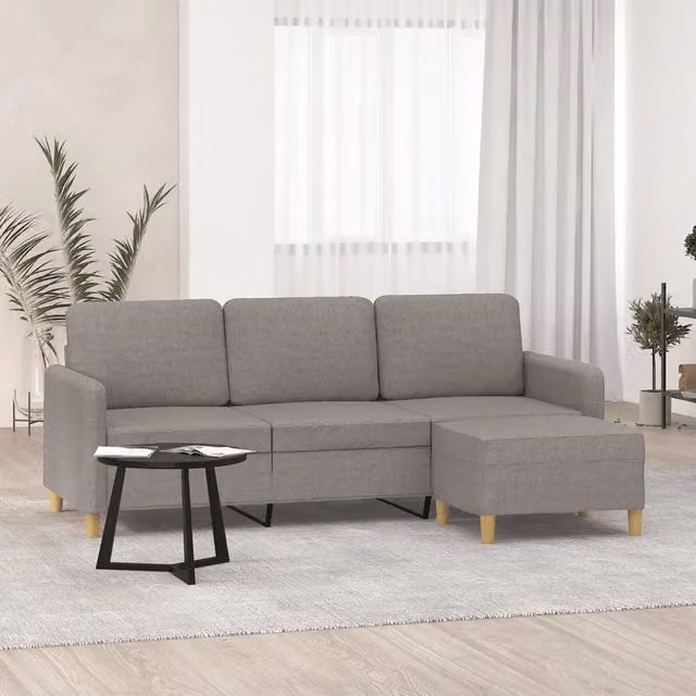 Divano Moderno a 3 Posti con Poggiapiedi incluso vidaXL in Tessuto Beige e Grigio L: 198 cm, P: 80 cm, H: 77 cm