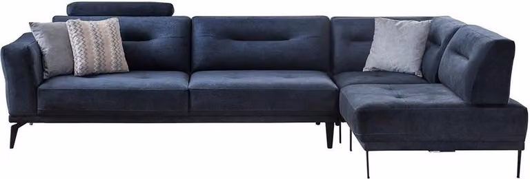 Eck Garnitur Wohnzimmer Dunkelblau L-Form Stoffsofa Modern Design