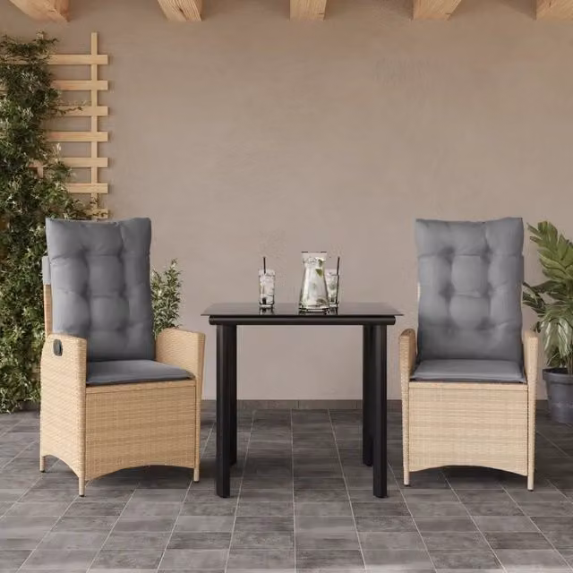 Set da Pranzo da Giardino 3 pz con Cuscini Beige in Polyrattan 3213264