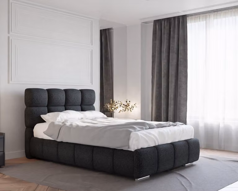 Letto imbottito BLISS con contenitore, con materasso (a molle insacchettate, fibra di cocco)