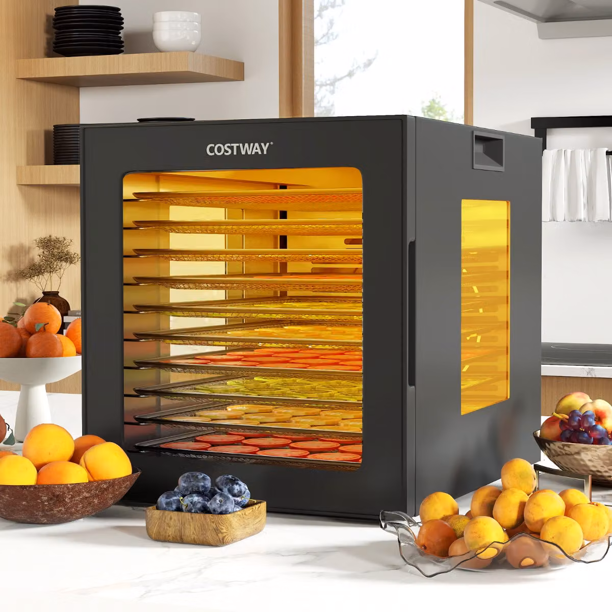 Disidratatore per alimenti Costway in acciaio inox con 10 vassoi, macchina essiccatore nero con 10 programmi preimpostati e timer fino a 48 ore