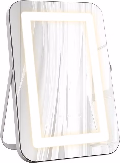 Specchio da trucco HOMCOM con luci LED regolabili a 3 colori, presa USB e specchietto ingranditore 10x, Bianco, L 31 cm x H 41,5 cm x P 3 cm