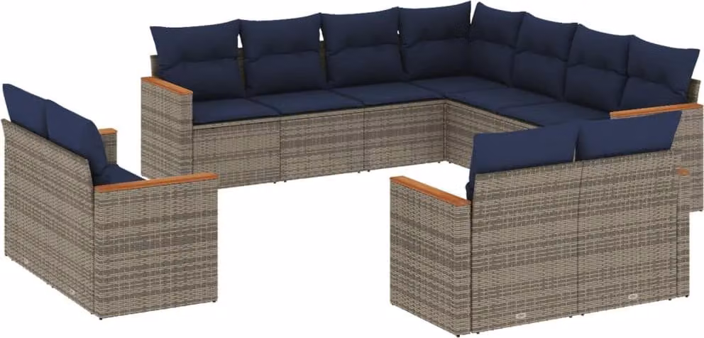 Set Divani da Giardino 11 pz con Cuscini Grigio in Polyrattan