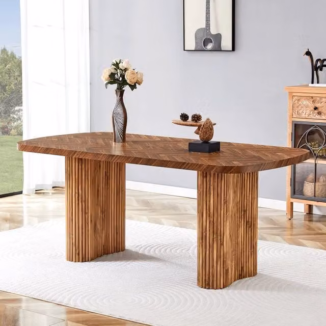 Tavolo da pranzo in MDF color noce con piano da 4 cm e supporti arcuati 180 × 90 cm