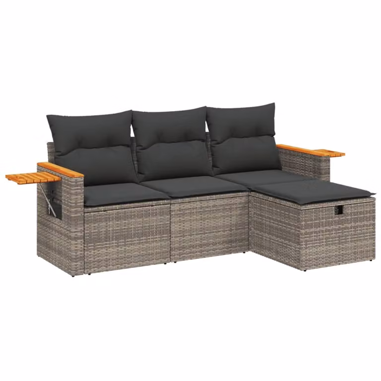 Set Divani da Giardino 4 pz con Cuscini in Polyrattan Grigio