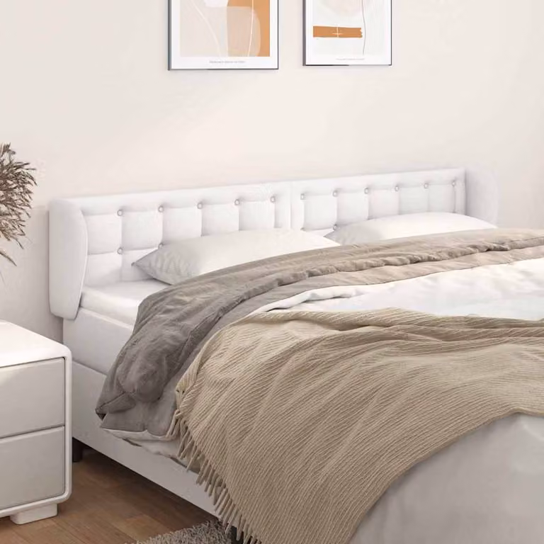 Testiera ad orecchio vidaXL in similpelle bianca con struttura in legno L: 183 cm, P: 23 cm, H: 78-88 cm