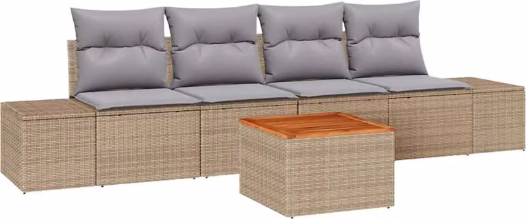 Set Divano da Giardino 5 pcs Beige e Grigio Chiaro polyrattan