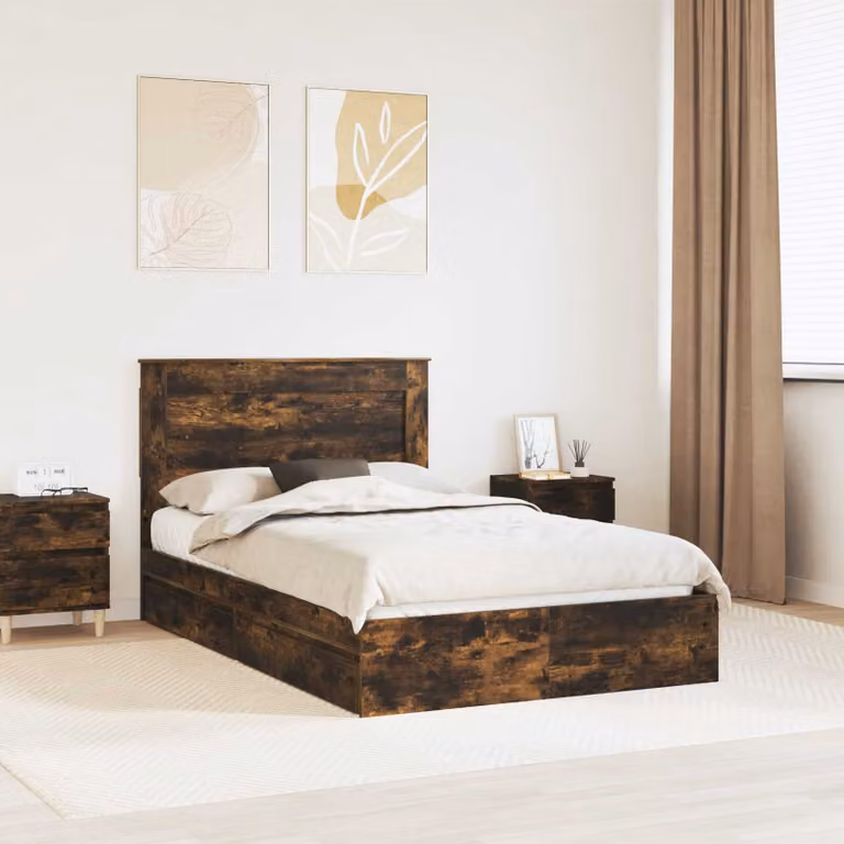 Letto con contenitore e cassetto vidaXL in rovere fumé marrone L: 138 cm, P: 193 cm, H: 200 cm